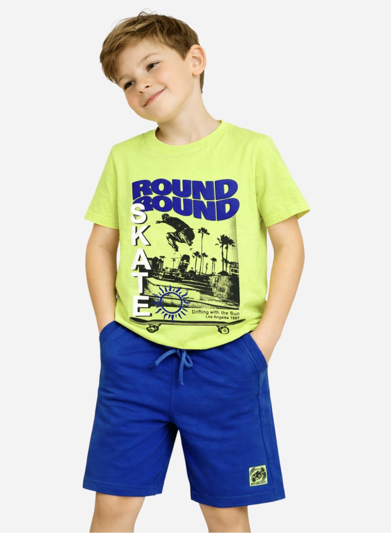 victor and jane Boys Round Round Graphic T-Shirt & Blue Shorts Set - Image 4